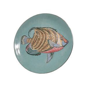 Toyo Trading Jena Hall 10" Angel Fish Plate 3-D Mosaic Decorative Enameled